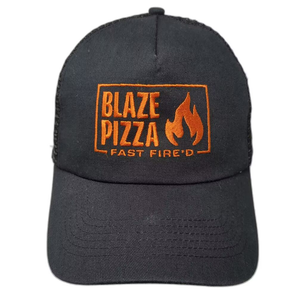 Hit Trucker Hat Black Orange OS Mesh Snapback Blaze Pizza Embroidered Adjustable